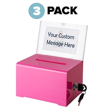 Adiroffice Acrylic Locking Suggestion Box with Message Display, PK3 ADI637-PNK-3pk